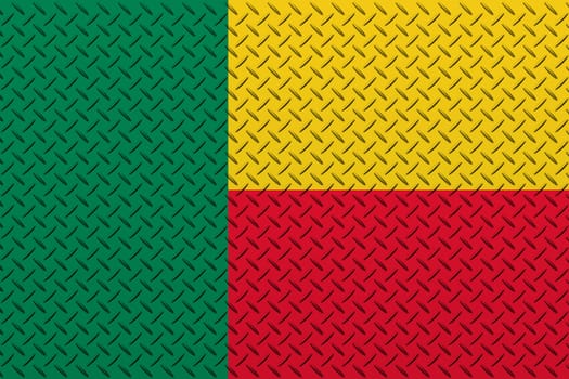 3D Flag of Benin on a metal wall background.