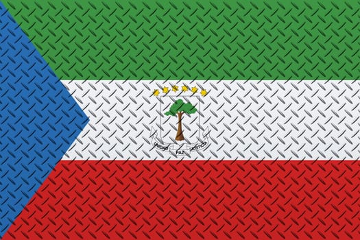 3D Flag of Equatorial Guinea on a metal wall background.