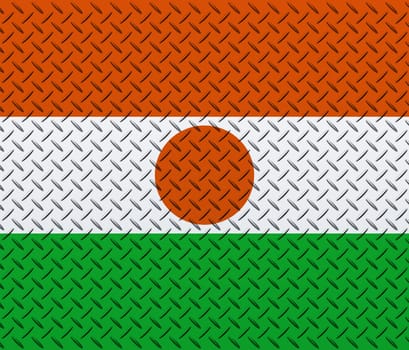 3D Flag of Niger on a metal wall background.