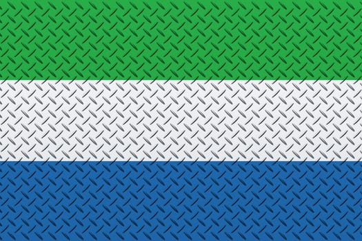 3D Flag of Sierra Leone on a metal wall background.