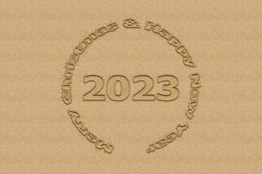 3D illustration New Year concept 2023 design with text sand design.