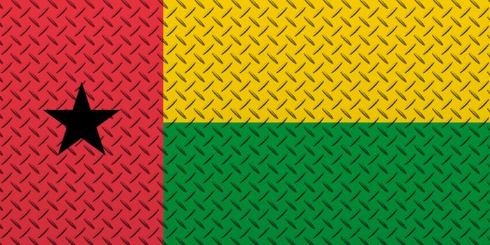 3D Flag of Guinea-Bissau on a metal wall background.