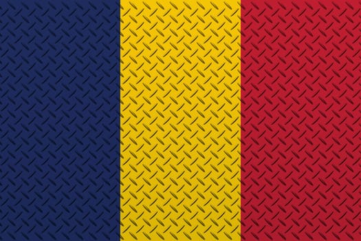 3D Flag of Chad on a metal wall background.