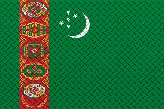 3D Flag of Turkmenistan on a metal wall background.