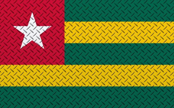 3D Flag of Togo on a metal wall background.