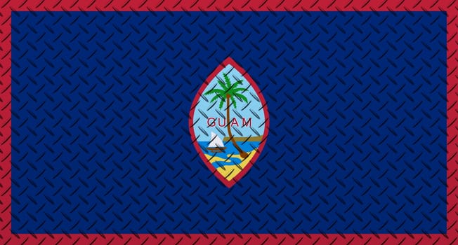 3D Flag of Guam on a metal wall background.