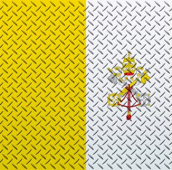 3D Flag of Vatican City on a metal wall background.
