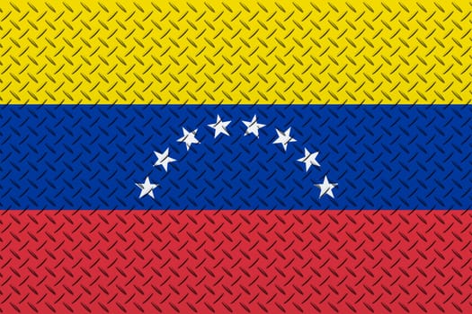 3D Flag of Venezuela on a metal wall background.