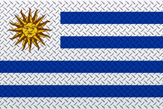 3D Flag of Uruguay on a metal wall background.