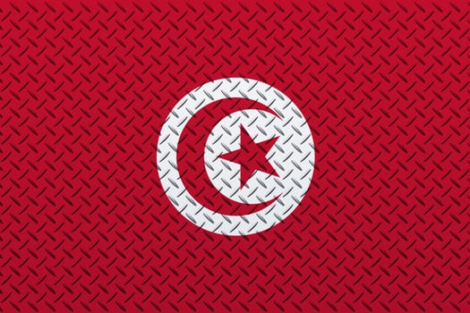 3D Flag of Tunisia on a metal wall background.