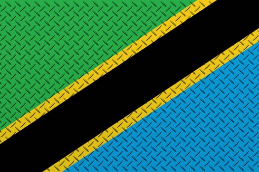 3D Flag of Tanzania on a metal wall background.