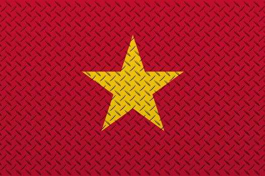 3D Flag of Vietnam on a metal wall background.