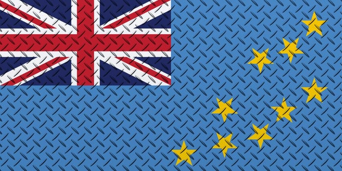 3D Flag of Tuvalu on a metal wall background.