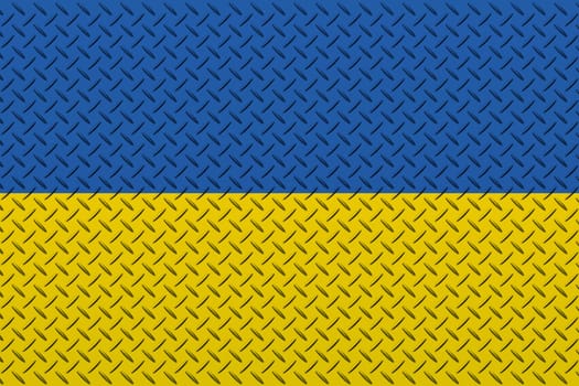 3D Flag of Ukraine on a metal wall background.