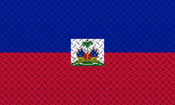 3D Flag of Haiti on a metal wall background.
