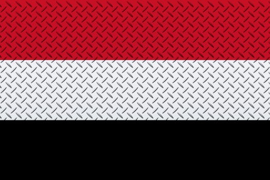 3D Flag of Yemen on a metal wall background.