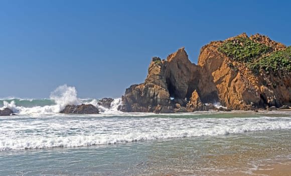 Colorful Coastal Rocks Amongst the Crashing Waves on Pfeiffer Beach in California