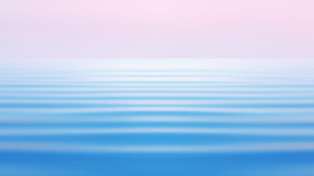 Light pink sky over the blue calm waves of the sea tide. Abstract pastel seascape background in watercolor tones with space for copy and design. Tinted, motion blur filter.