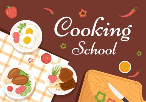 Cooking School to Learn Cooks Homemade Food and Variety of Delicious Dishes in a Class Learning on Flat Cartoon Hand Drawn Templates Illustration