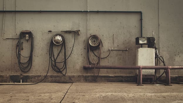 Old retro gas station with diesel pump