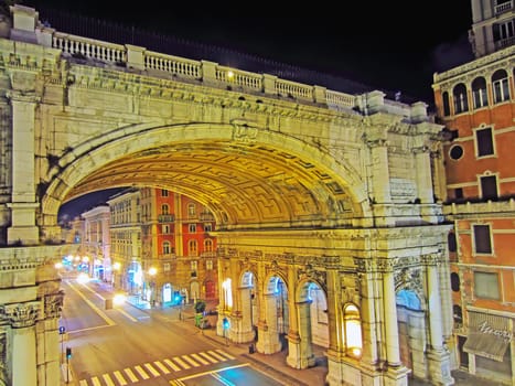 Monumental Bridge in Genoa, Ponte Monumentale in Via XX Settembre. Genova. Liguria, Italy.