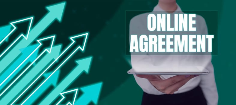 Handwriting text Online Agreement, Word Written on method conducted using computermediated communication