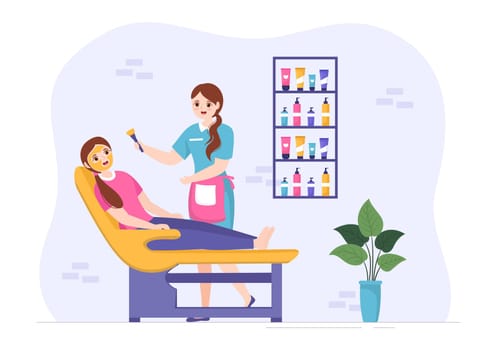 Beauty and Make up School with Cosmetic Products to Study and Beautiful Girls Applying Makeup in Flat Cartoon Hand Drawn Templates Illustration