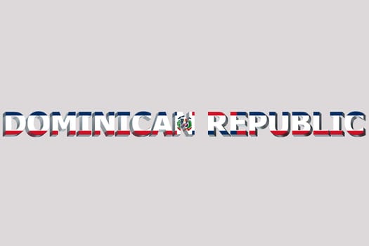 3D Flag of Dominican Republic on a text background.