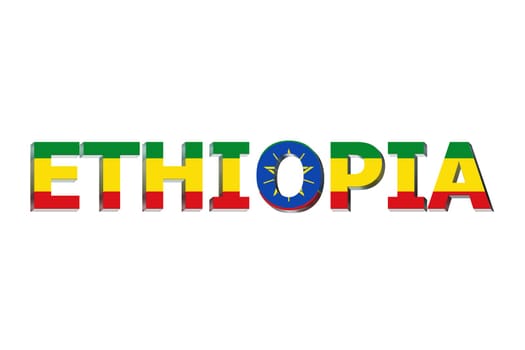 3D Flag of Ethiopia on a text background.