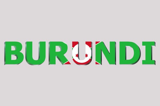 3D Flag of Burundi on a text background.