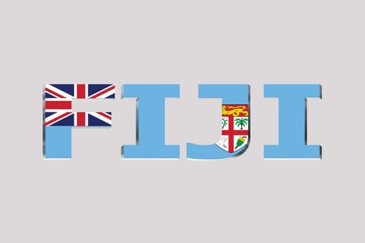 3D Flag of Fiji on a text background.