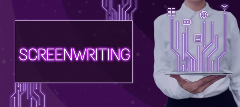 Handwriting text Screenwriting, Business idea the art and craft of writing scripts for media communication