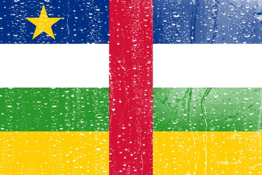 3D Flag of Central African Republic on a glass with water drop background.