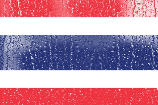 3D Flag of Thailand on a glass with water drop background.