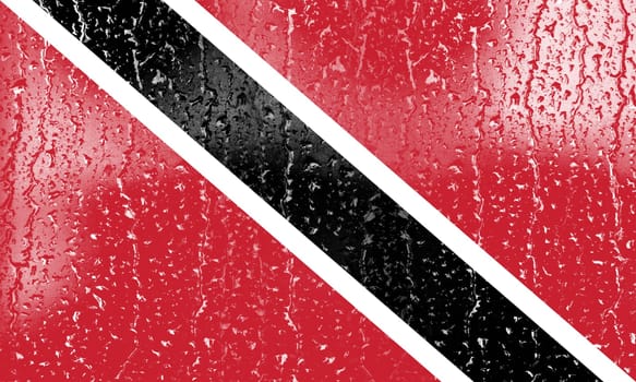 3D Flag of Trinidad and Tobago on a glass with water drop background.