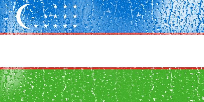 3D Flag of Uzbekistan on a glass with water drop background.