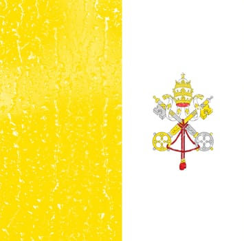 3D Flag of Vatican City on a glass with water drop background.