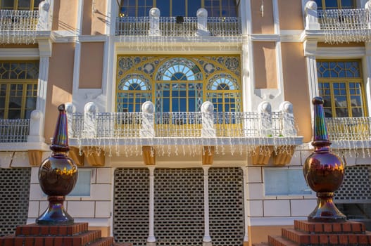 Carolina Coronado Theater. Facade view from Espronceda Square, Almendralejo, Badajoz, Spain