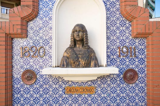 Almendralejo, Spain. Dec 5th, 2020: Jose de Carolina Coronado portrait. Sculpture bust. Almendralejo, Badajoz, Spain