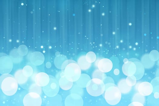 Abstract blurred festive light blue winter christmas or Happy New Year background texture with shiny blue and white bokeh lighted glittering snowflakes and stars. Space for your design. Card concept.