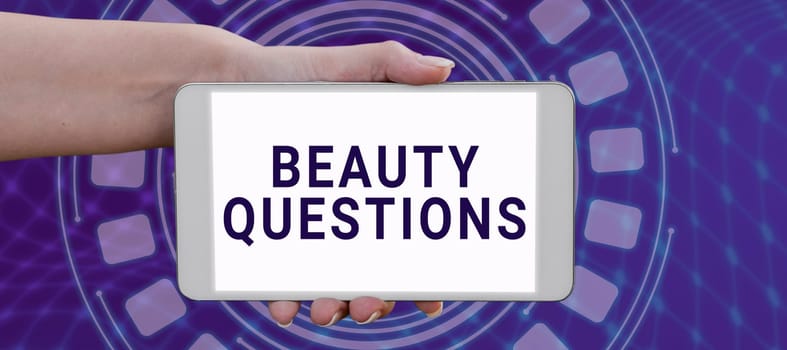 Conceptual display Beauty Questions, Word Written on digital marketplace where traders can buy and sell bitcoins Important Messages Presented On Mobile Phone Leaning On Books And Notebook.
