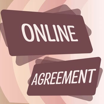 Writing displaying text Online Agreement, Word for method conducted using computermediated communication Businesswoman Presenting Important Message On Paper Attached To Stick.