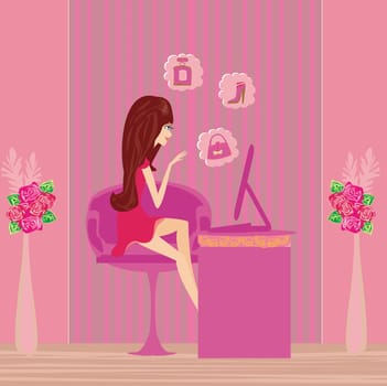 Woman with laptop and Online shopping