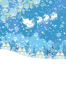 The santa claus flying with the sack full of presents