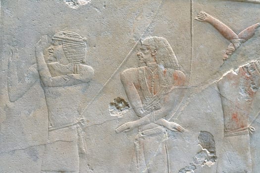 ancient Egyptian relief made of limestone from the old empire, 5th dynasty with the image of a hunting scene
