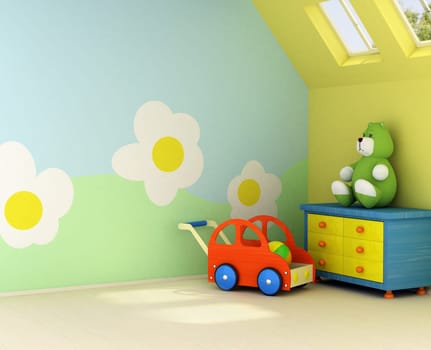 Design on the wall is my own image...Freshly painted room for a baby with the flower design on the wall