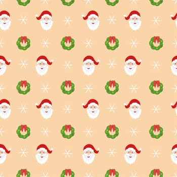 Christmas Background Seamless Pattern Design With Santa Claus, Tree, Snowman And Gifts in Template Hand Drawn Cartoon Flat Illustration