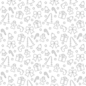 Christmas Background Seamless Pattern Design With Santa Claus, Tree, Snowman And Gifts in Template Hand Drawn Cartoon Flat Illustration
