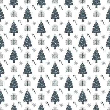 Christmas Background Seamless Pattern Design With Santa Claus, Tree, Snowman And Gifts in Template Hand Drawn Cartoon Flat Illustration