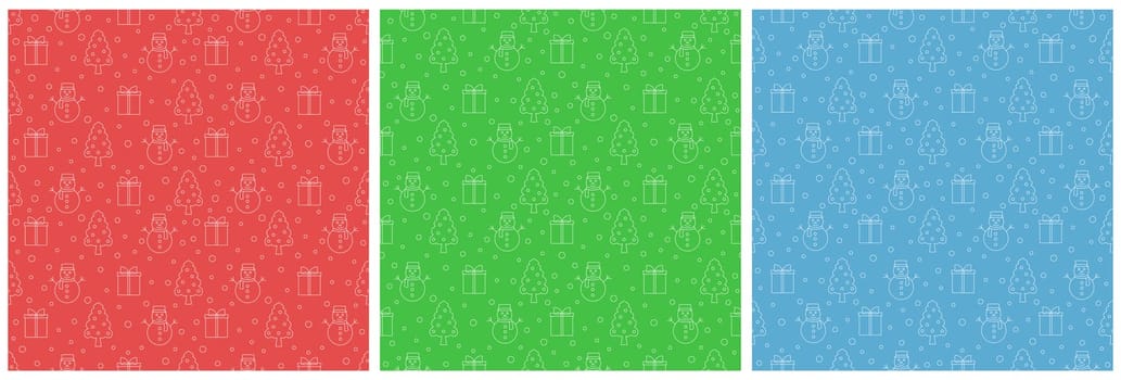 Set of Christmas Background Seamless Pattern Design With Santa Claus, Tree, Snowman And Gifts in Template Hand Drawn Cartoon Flat Illustration